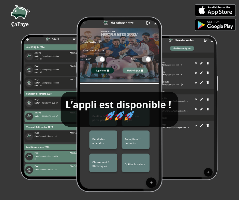 Capture d'écran de l'application ÇaPaye - Gestion de caisse noire